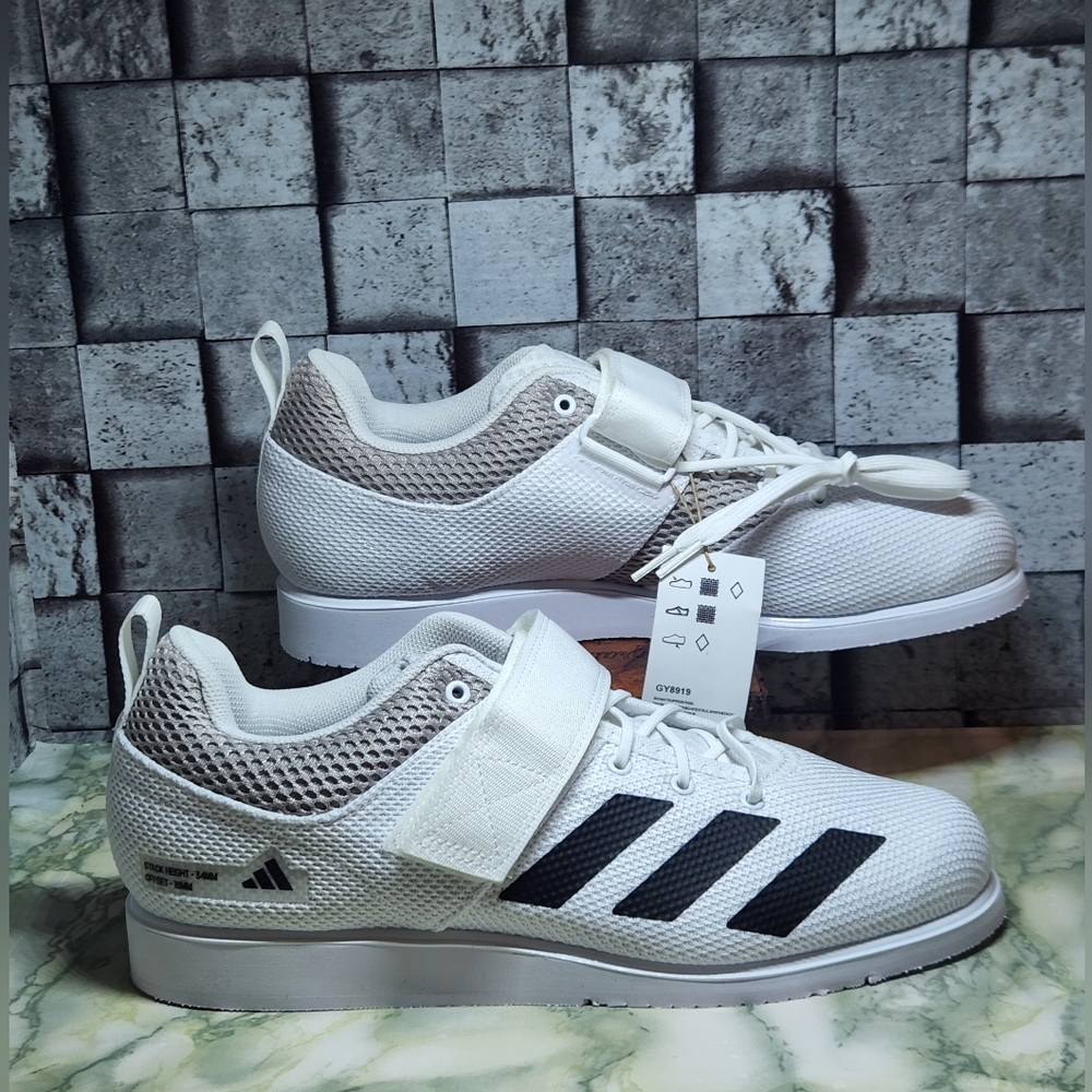 Adidas Powerlift 5 White Black Grey Weightlifting Gym Shoes Men's Size 10.5